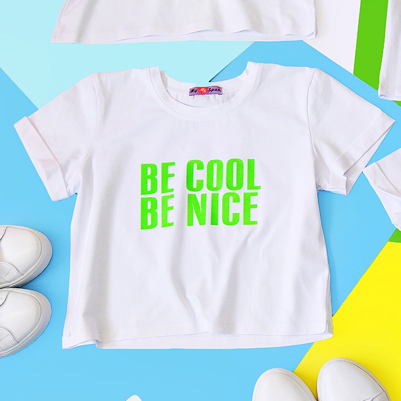 Футболка кроп-топ белая BE COOL салатовая